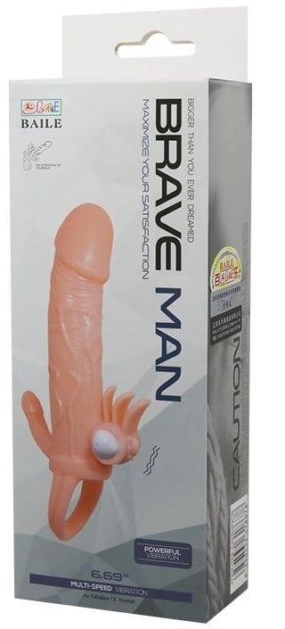 Удлиняющая насадка на пенис с вибрацией Brave Man Flesh от Baile - Изображение 3