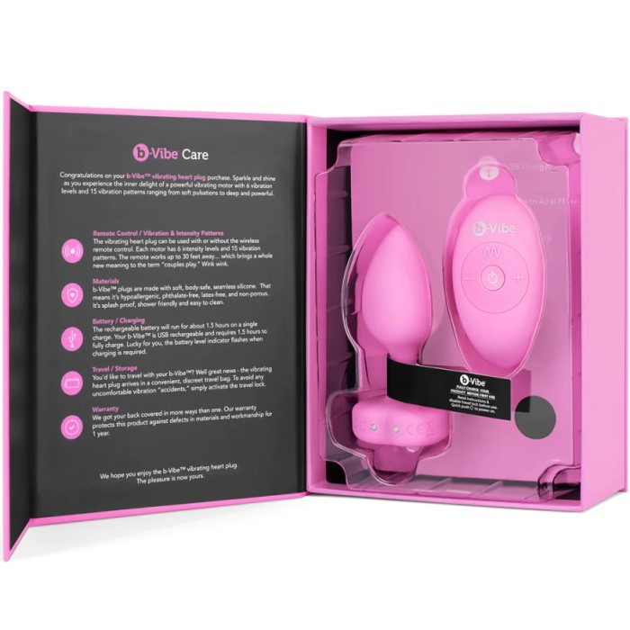 Анальная пробка с пультом и вибро B-vibe Vibrating Heart Pink Topaz (S/M) - Изображение 11