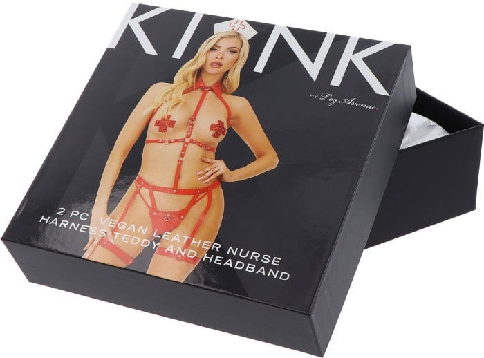 Портупея Leg Avenue Kink Vegan Leather Harness Teddy (Red) - Зображення 7