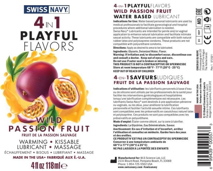 Лубрикант со вкусом маракуйи Swiss Navy 4 in 1 Playful Flavors Wild Passion Fruit, 118 мл - Изображение 2