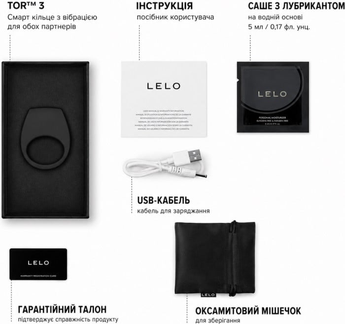 Эрекционное кольцо с вибрацией Lelo Tor 3 (Black) - Изображение 5