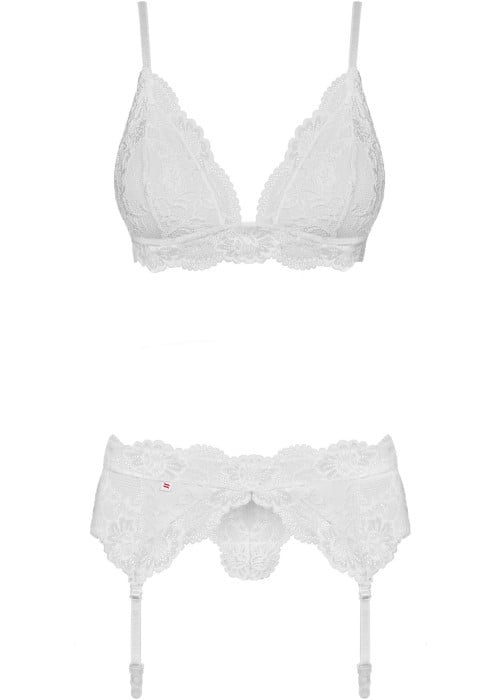 Комплект бюстгальтер, трусики и пояс Obsessive White Set (810-SEG-2) - Изображение 4