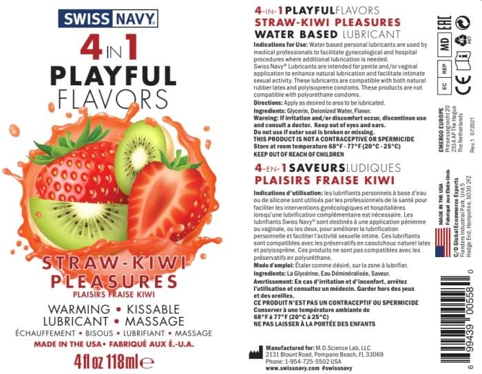 Лубрикант со вкусом клубники и киви Swiss Navy 4 in 1 Playful Flavors Straw-Kiwi Pleasures, 29.5 мл - Изображение 4
