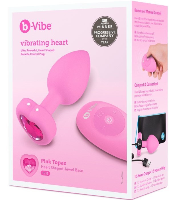 Анальная пробка с пультом и вибро B-vibe Vibrating Heart Pink Topaz (S/M) - Изображение 12
