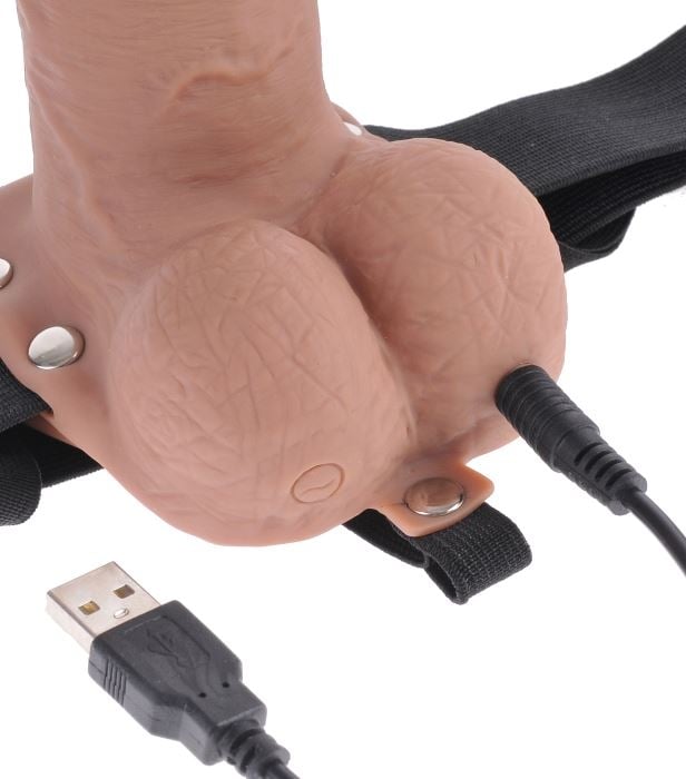 Порожнистий страпон з вібро і пультом 7 "Hollow Rechargeable Strap-on Remote Tan від Pipedream - Зображення 4