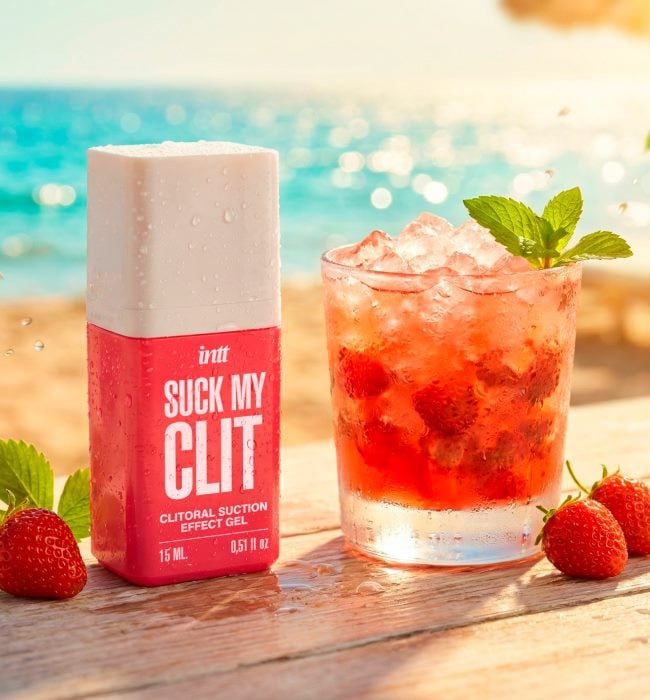 Рідкий вібратор з ефектом вакуумної стимуляції Intt Suck My Clit (Wild Strawberry), 15 мл - Зображення 3