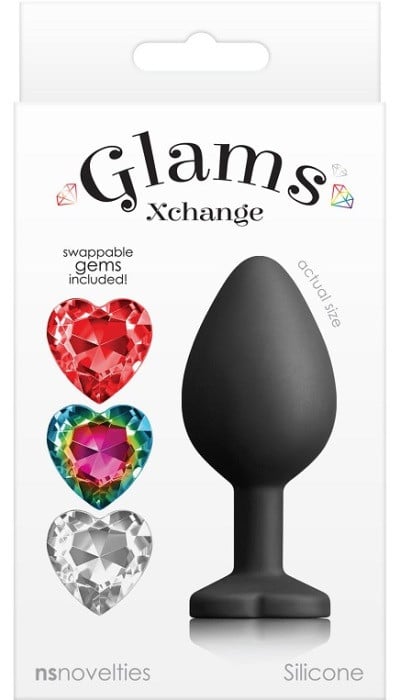 Анальна пробка зі змінними кристалами NS Novelties Glams Xchange Heart Medium - Зображення 4