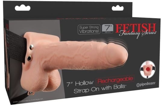 Порожнистий страпон з вібро 7 "Hollow Rechargeable Strap-on Flesh від Pipedream - Зображення 6