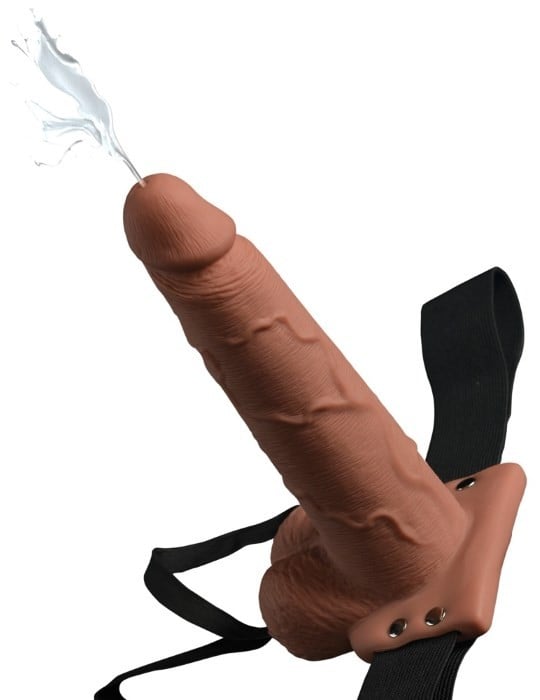 Порожнистий страпон з сім'явиверженням 7.5" Hollow Squirting Strap-on Brown від Pipedream - Зображення 2