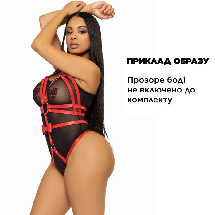 Портупея Leg Avenue Kink Studded O-Ring Harness Teddy (Red) - Зображення 6