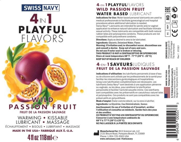 Лубрикант со вкусом маракуйи Swiss Navy 4 in 1 Playful Flavors Wild Passion Fruit, 29.5 мл - Изображение 3