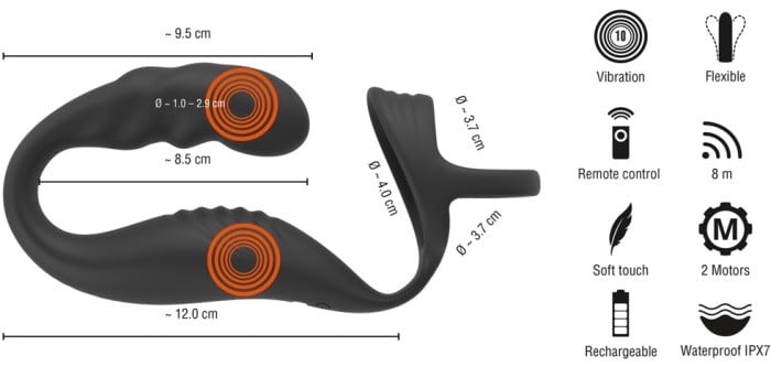 Ерекційне кільце з анальною стимуляцією і вібрацією Cock Ring with RC Prostate Plug від Orion - Зображення 3