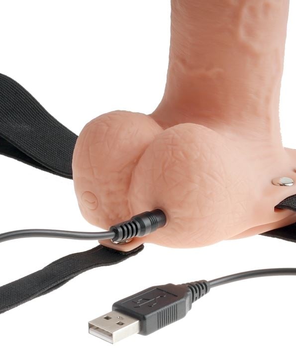 Порожнистий страпон з вібро 7 "Hollow Rechargeable Strap-on Flesh від Pipedream - Зображення 3