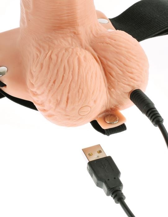 Порожнистий страпон з вібро і пультом 6 "Hollow Rechargeable Strap-on Remote Flesh від Pipedream - Зображення 3