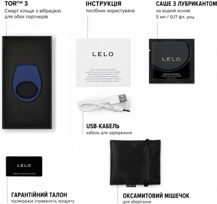 Эрекционное кольцо с вибрацией Lelo Tor 3 (Base Blue) - Изображение 4