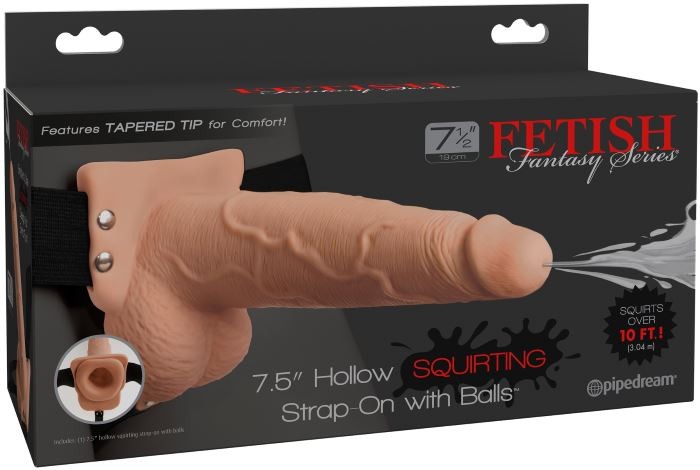 Порожнистий страпон з сім'явиверженням 7.5" Hollow Squirting Strap-on Flesh від Pipedream - Зображення 5