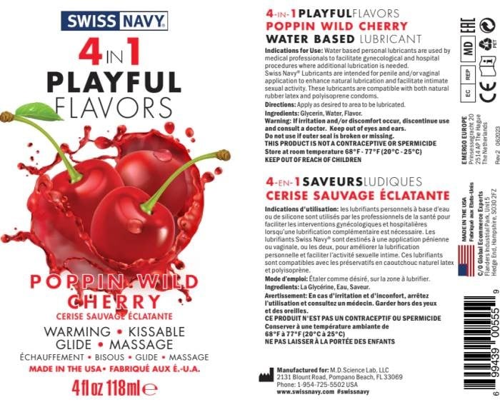 Лубрикант со вкусом вишни Swiss Navy 4 in 1 Playful Flavors Poppin Wild Cherry, 118 мл - Изображение 2