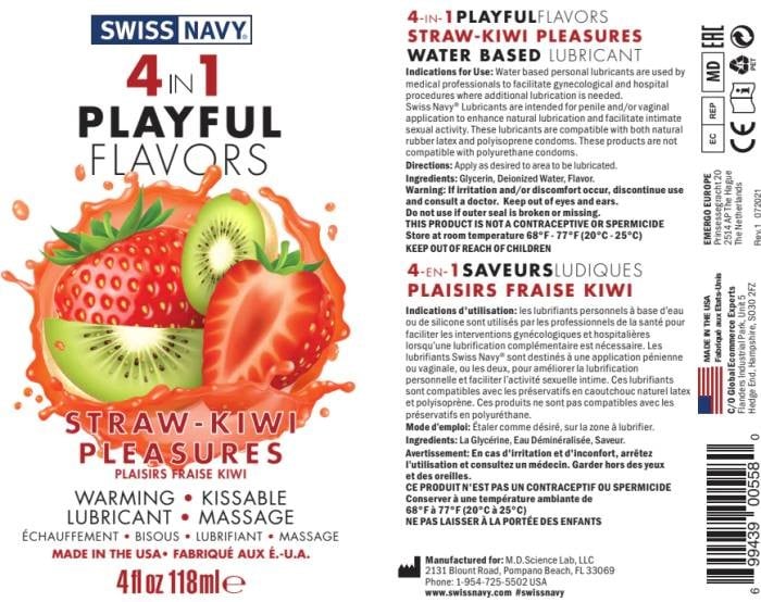 Лубрикант со вкусом клубники и киви Swiss Navy 4 in 1 Playful Flavors Straw-Kiwi Pleasures, 118 мл - Изображение 3