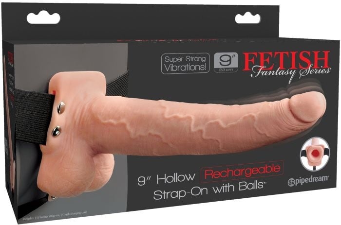 Порожнистий страпон з вібро 9" Hollow Rechargeable Strap-on Flesh від Pipedream - Зображення 6