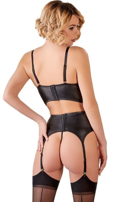 Комплект Abierta Fina Black Suspender Set бюстгальтер, пояс і трусики - Зображення 6