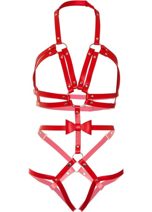 Портупея Leg Avenue Kink Studded O-Ring Harness Teddy (Red) - Зображення 7