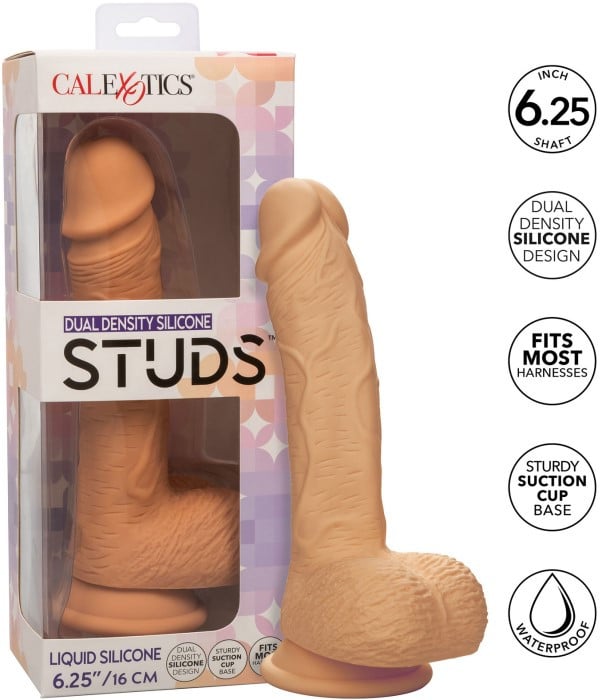 Фалоімітатор CalExotics Dual Density Silicone Studs 16 см (Flesh) - Зображення 11