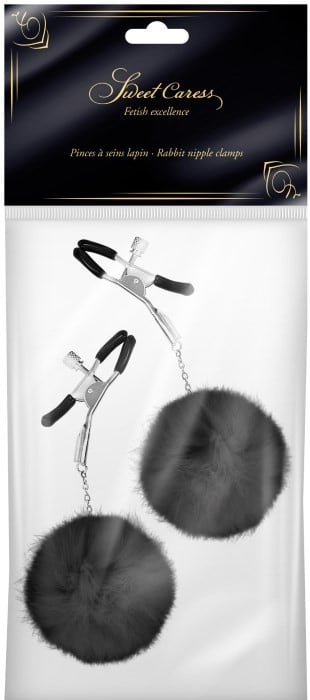 Затискачі на соски з пушком Sweet Caress Rabbit Nipple Clamps - Зображення 4