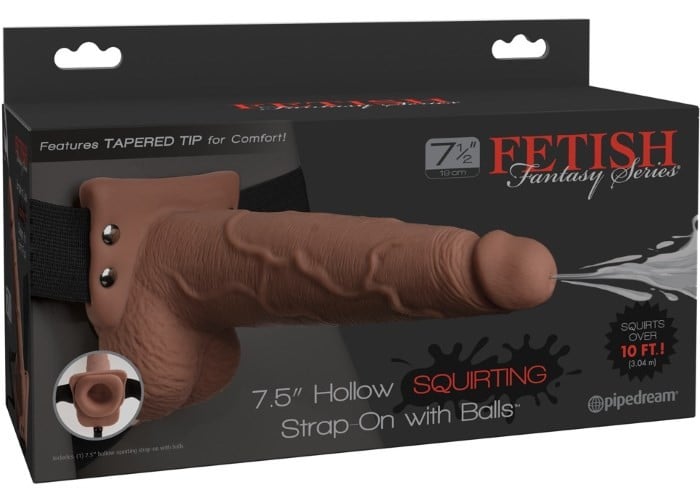 Порожнистий страпон з сім'явиверженням 7.5" Hollow Squirting Strap-on Brown від Pipedream - Зображення 5