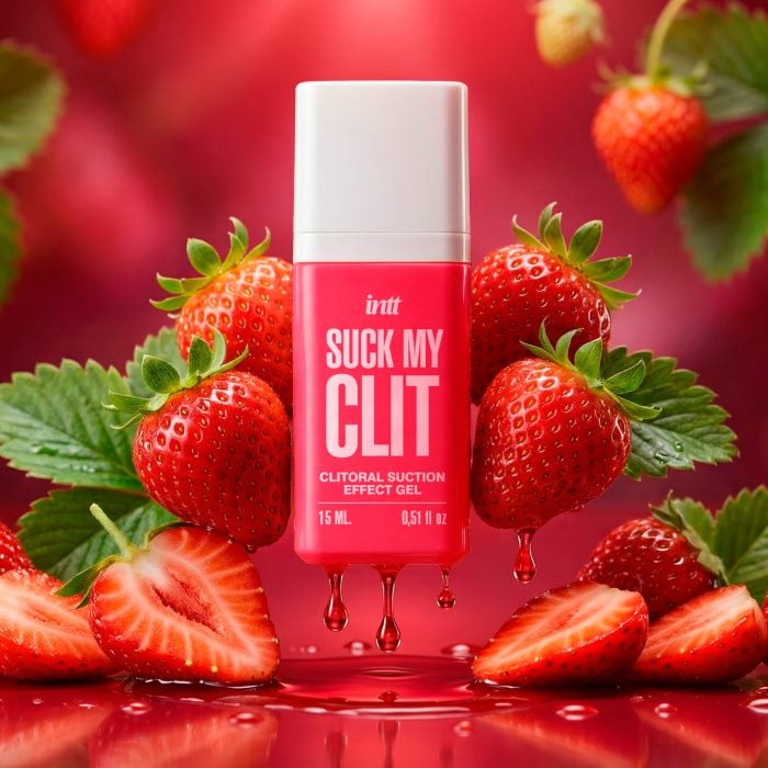 Рідкий вібратор з ефектом вакуумної стимуляції Intt Suck My Clit (Wild Strawberry), 15 мл - Зображення 2