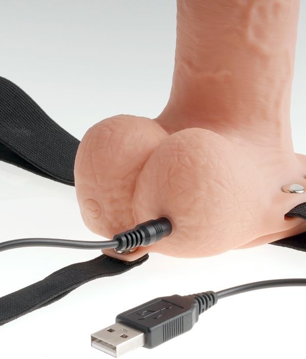 Порожнистий страпон з вібро 9" Hollow Rechargeable Strap-on Flesh від Pipedream - Зображення 4
