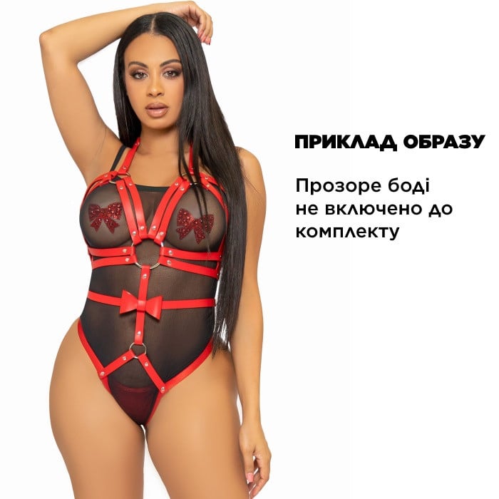 Портупея Leg Avenue Kink Studded O-Ring Harness Teddy (Red) - Зображення 5