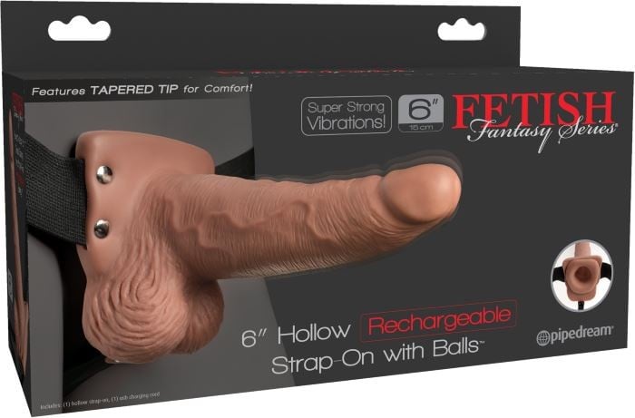 Порожнистий страпон з вібро 6" Hollow Rechargeable Strap-on Tan від Pipedream - Зображення 5